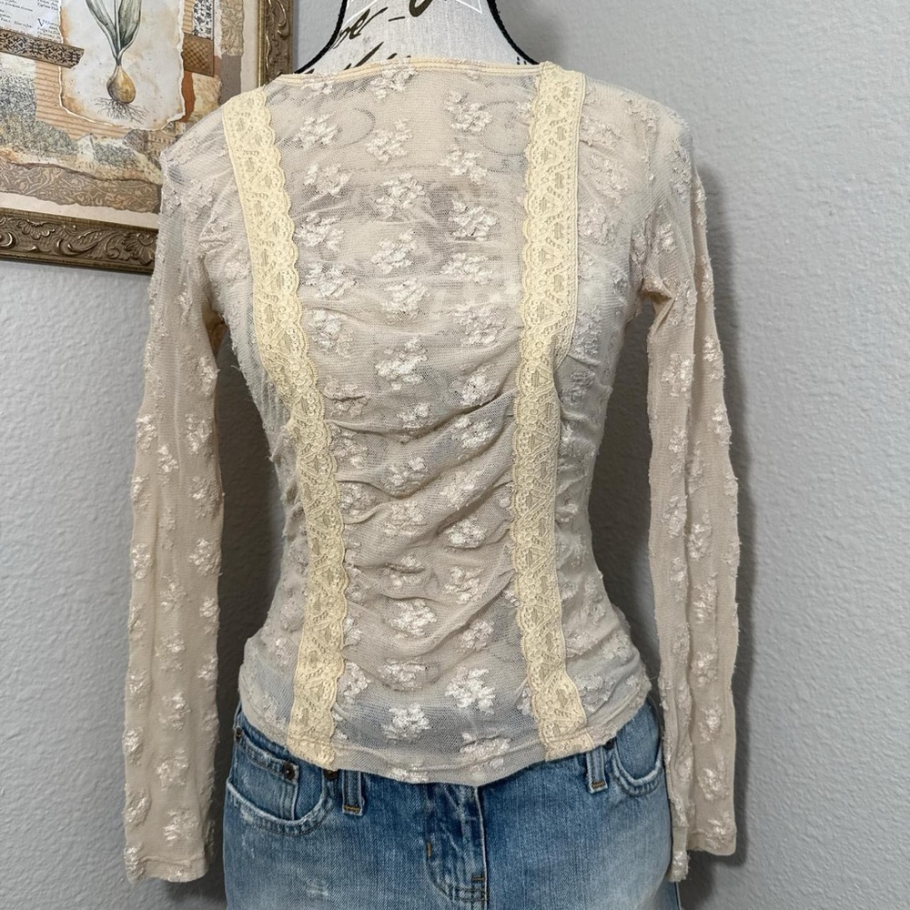 Y2K Vintage Sheer Long Sleeve Lace Fairy Grunge Top